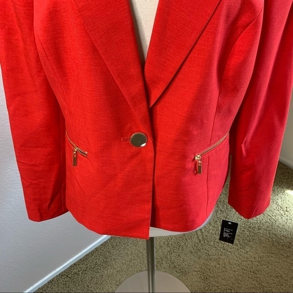 Le Suit NWT Red One Button Front Blazer Size 10 - Picture 5 of 10
